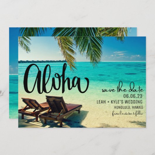 Aloha Hawaii Beach Wedding Save the Date (Vorne/Hinten)