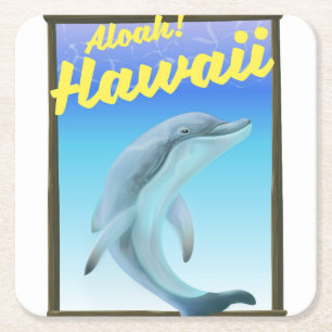 Aloha! Hawaii! Dolphin-Reiseplakat Rechteckiger Pappuntersetzer