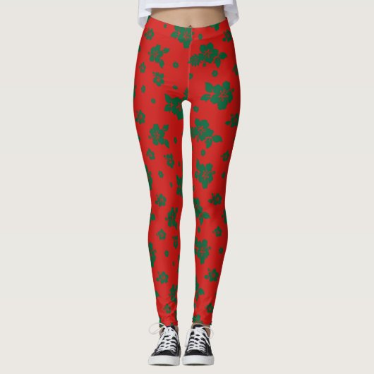 Aloha Hawaii Green über Red Christmas Pattern Leggings (Vorderseite)