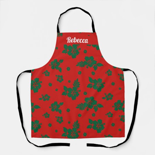 Aloha Hawaii Green über Red Christmas Pattern Schürze (Vorderseite)