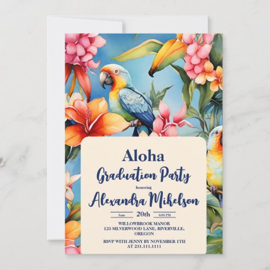 Aloha Hawaii Hawaiian Island Graduation Party Einladung (Vorderseite)