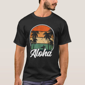 Aloha Hawaii Hawaiian Island Palm Beach Surfboar T-Shirt