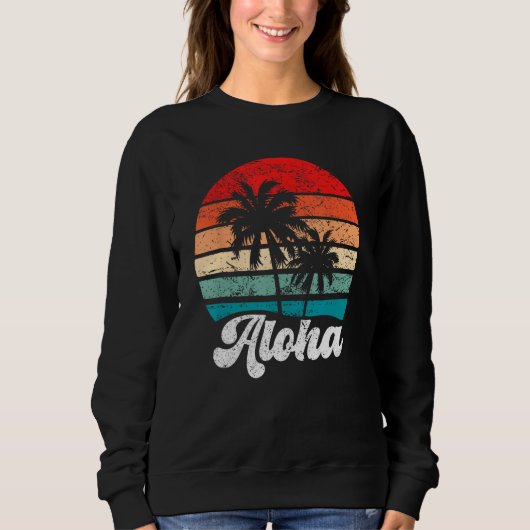 Aloha Hawaii Hawaiian Island Palm Tree Beach Retro Sweatshirt (Vorderseite)