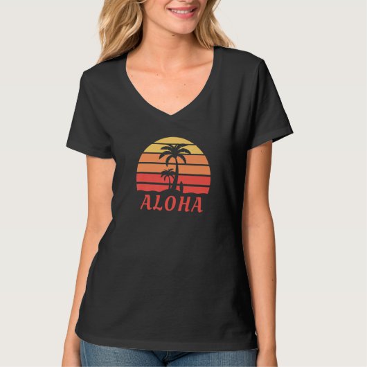 Aloha Hawaii Hawaiian Island Palm Trees Beach Surf T-Shirt (Vorderseite)