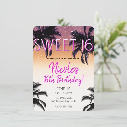 Aloha Hawaii Hawaiian Island Summer Sweet 16 Einladung (Stehend Vorderseite)