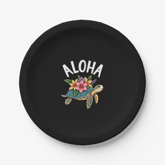 Aloha Hawaii Hawaiian-Shirt Turtle Hibiscus Kids G Pappteller (Vorderseite)