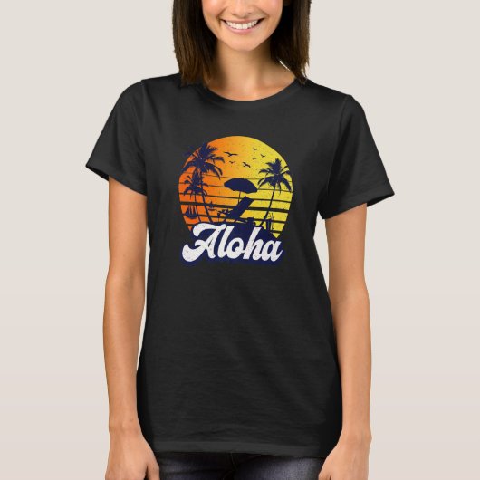 Aloha Hawaii Hawaiian Sunset Beach Retro Premium T-Shirt (Vorderseite)