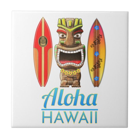 Aloha Hawaii Hawaiian Tiki Surfing Fliese (Vorderseite)