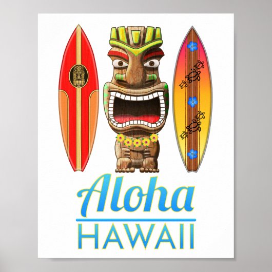 Aloha Hawaii Hawaiian Tiki Surfing Poster (Vorne)