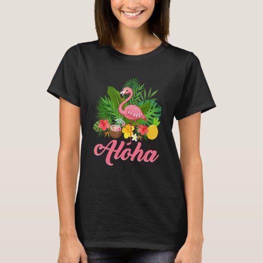 Aloha Hawaii Hawaiian Tropical Flamingo Summer Vac T-Shirt (Vorderseite)