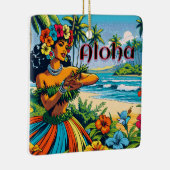 Aloha | Hawaii Hula Dancer am Strand Keramikornament (Rechts)