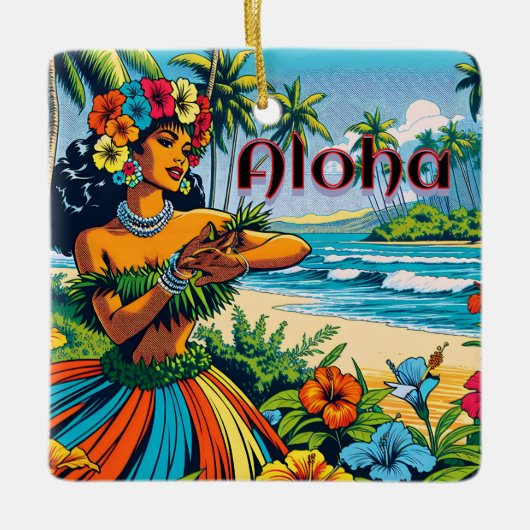 Aloha | Hawaii Hula Dancer am Strand Keramikornament (Vorderseite)