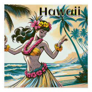 Aloha   Hawaii Hula Dancer am Strand Poster