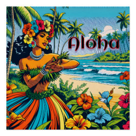 Aloha | Hawaii Hula Dancer am Strand Poster
