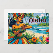 Aloha | Hawaii Hula Dancer am Strand Postkarte (Vorne/Hinten)