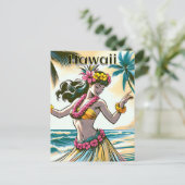 Aloha | Hawaii Hula Dancer am Strand Postkarte (Stehend Vorderseite)