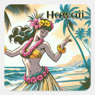 Aloha | Hawaii Hula Dancer am Strand Quadratischer Aufkleber