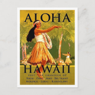 Aloha Hawaii, Hula Girl Dance, Vintage Postkarte