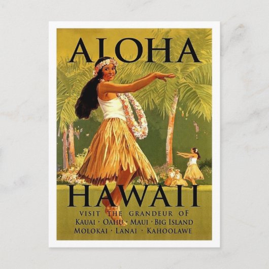 Aloha Hawaii, Hula Girl Dance, Vintage Postkarte (Vorderseite)