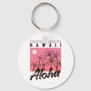 Aloha Hawaii Palme Baum Retro Sonnenuntergang Stra Schlüsselanhänger