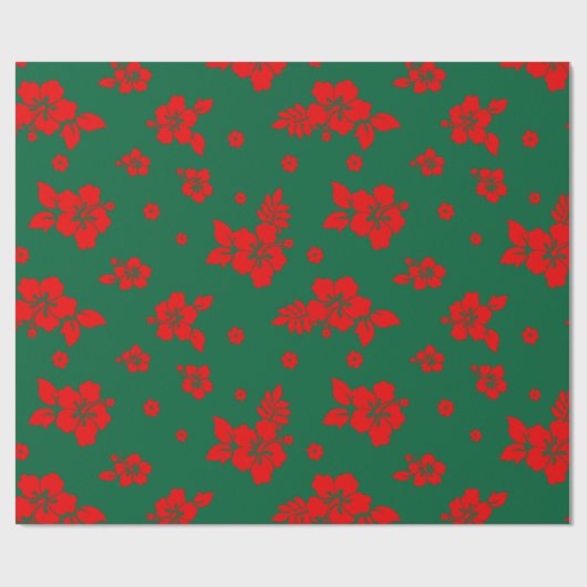 Aloha Hawaii Red über grünes Weihnachtsmuster Geschenkpapier (Flach)