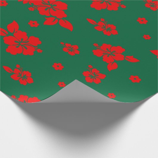 Aloha Hawaii Red über grünes Weihnachtsmuster Geschenkpapier (Ecke)