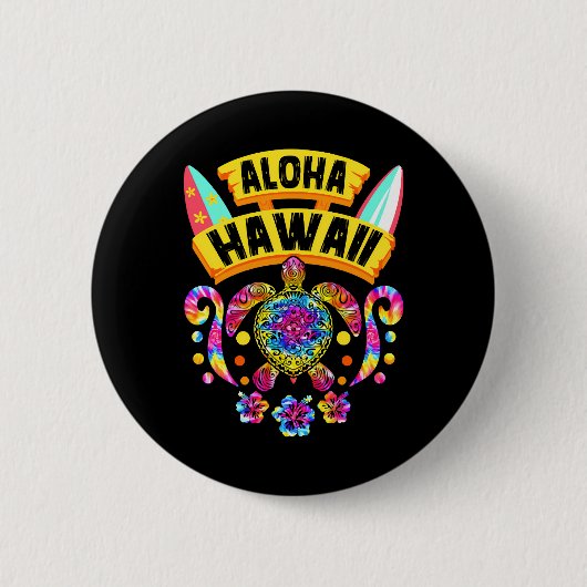 Aloha Hawaii Retro Turtles Summer Vater Mama Button (Vorderseite)