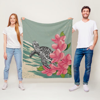 Aloha Hawaii Schildkröten mit Plumeria Quilt Blank Fleecedecke