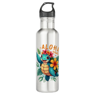 Aloha Hawaii Sea Turtle Girl Women (Hawaiisch-Shir Edelstahlflasche