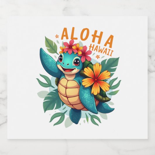 Aloha Hawaii Sea Turtle Girl Women (Hawaiisch-Shir Schaumweinetikett (Einzelnes Label)