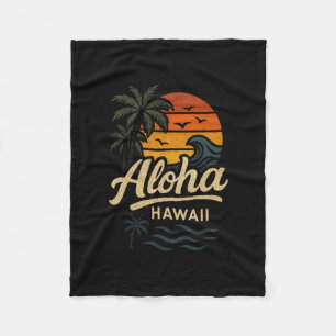 Aloha Hawaii Strand Sommer Surfen 70er Retro Fleecedecke