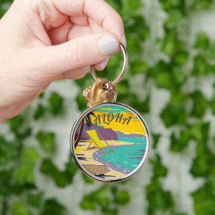 Aloha Hawaii Strand Vintage Sonnenuntergangsmalere Schlüsselanhänger