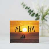 Aloha Hawaii Sunset Ocean Sailboat Postkarte (Stehend Vorderseite)