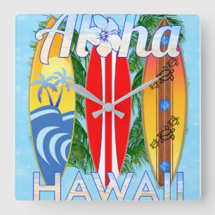 Aloha Hawaii Surfboards Quadratische Wanduhr