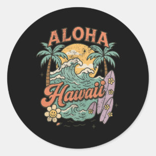 Aloha Hawaii Surfd Design Tropischer Sommer Runder Aufkleber