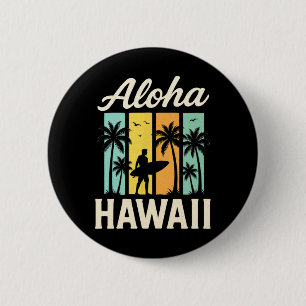 Aloha Hawaii - Surfen Strand Palme Sonnenuntergang Button