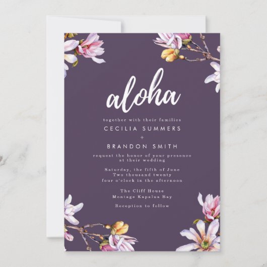 Aloha Hawaii Tropical Blume Beach Wedding Einladung (Vorderseite)