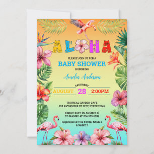 Aloha Hawaii Tropical Floral Flamingo Baby Dusche Einladung