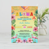 Aloha Hawaii Tropical Floral Flamingo Baby Dusche Einladung (Stehend Vorderseite)