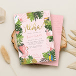 Aloha Hawaii Tropical Summer Gold Geburtstagsparty Einladung<br><div class="desc">Wir können nicht auf den Sommer warten! Feiern Sie Ihren kleinen Tag mit dieser niedlichen tropischen Sommergeburtstagsfeier. Dieses Design umfasst prächtige Ananas, niedliche Flamingos, Monstera-Blätter aus Gold, Wassermelonen, Einhörner, einen Toucan und einen Papagei! Sie sind eingeladen, um (Ihren Namen)'s Sweet 16" in moderner und freundlicher Schrift. Klicken Sie auf den...</div>