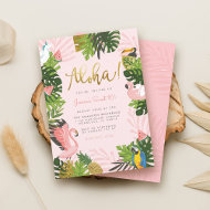 Aloha Hawaii Tropical Summer Gold Geburtstagsparty Einladung