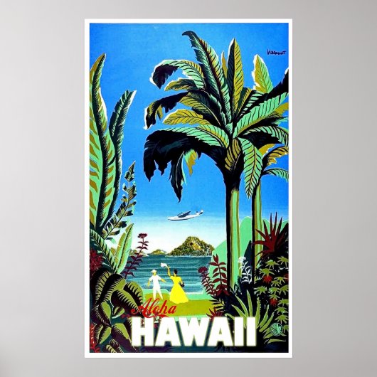 Aloha Hawaii, tropische Insel, Vintage Flugreise Poster (Vorne)