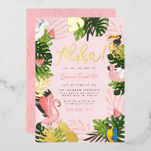 Aloha Hawaii Tropischer Sommer Gold Geburtstagsfei Folieneinladung