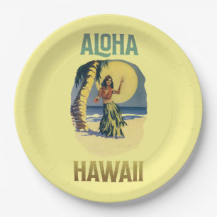 Aloha Hawaii Vintag Hula Girl Pappteller