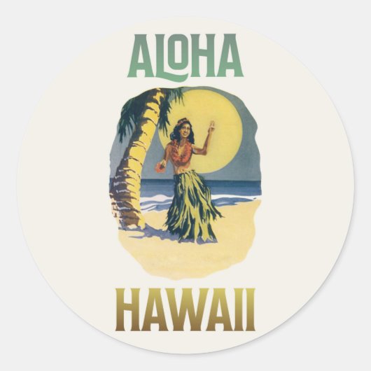 Aloha Hawaii Vintag Hula Girl Runder Aufkleber (Vorderseite)