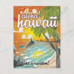 Aloha! Hawaii! Vintage Reiseposter Cartoon Postkarte