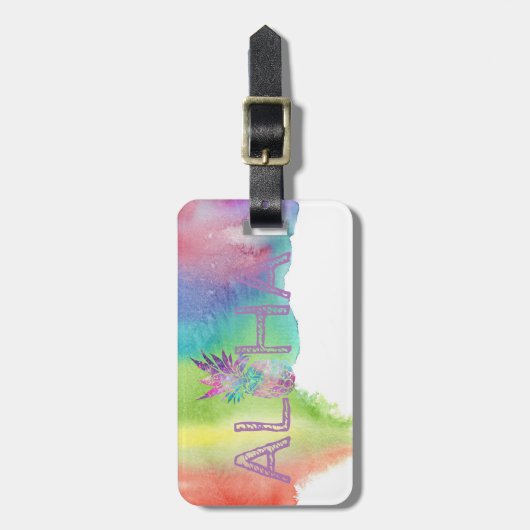 Aloha Hawaiian Ananas, Aquarellpflasche Gepäckanhänger (Vorderseite vertikal)
