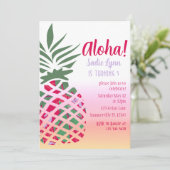 Aloha Hawaiian Ananas Girls Birthday Einladung (Stehend Vorderseite)