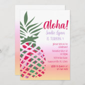 Aloha Hawaiian Ananas Girls Birthday Einladung (Vorne/Hinten)