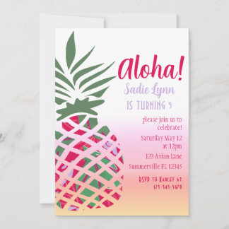 Aloha Hawaiian Ananas Girls Birthday Einladung